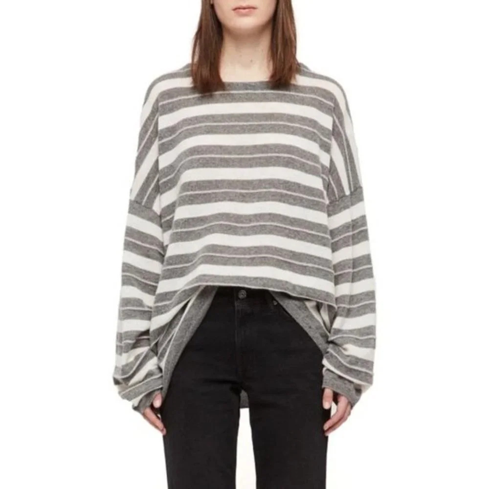 NWT AllSaints Cassia Gray Stripe Sweater XS